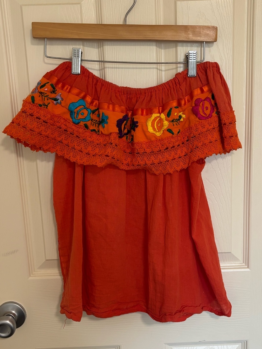 Boho Embroidered Off‑Shoulder romantic Top – Floral Festival Blouse Small - Picture 2 of 5
